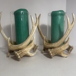 Rustic Faux Deer Antlers Candle Holders 9 Inch Set Of 2 Candles Included
